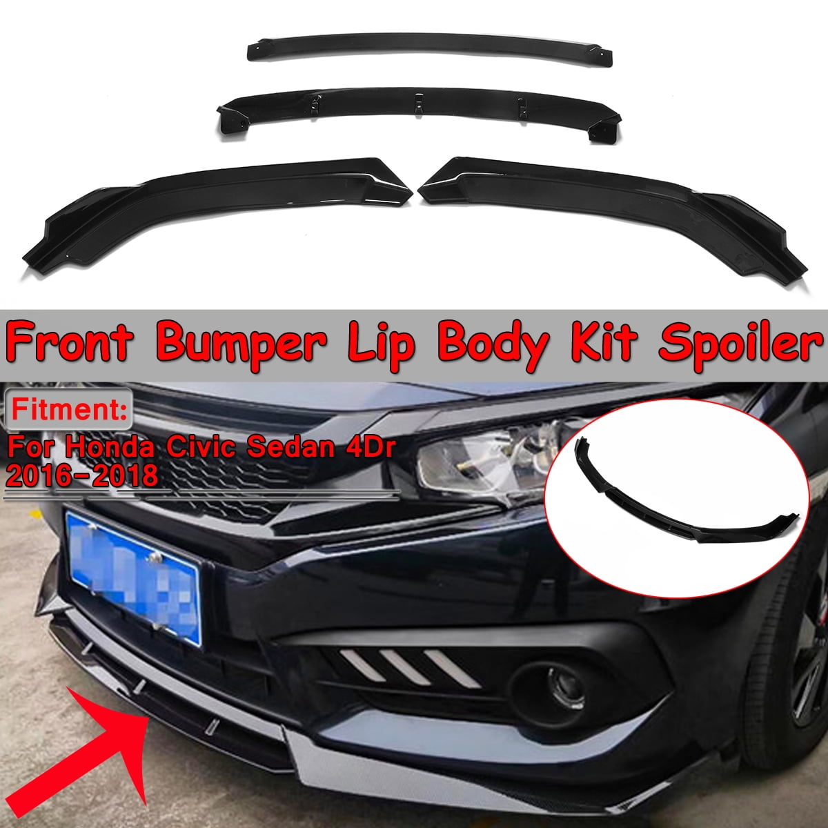 Gloss Black 3pcs/Set Front Bumper Lip Chin Spoiler ABS Front Bumper Lip Splitter Body Kit Universal Front Lip Fit for Most Cars 