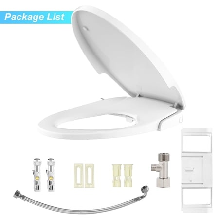 Elongated Bidet Toilet Seat with Quiet-Close, Non-Electric Bidet Toilet Seat with Self Cleaning Dual Nozzles, Fit Round Toilet Seat, Bidet Attachment for Toilet, White Bidet Seat