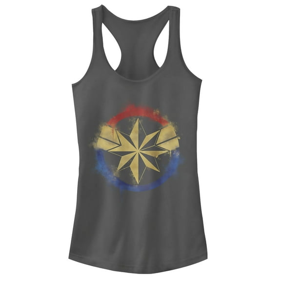 Junior's Marvel Avengers: Endgame Smudged Captain Marvel Racerback Tank Top Charcoal X Small