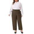 thumbnail image 3 of Agnes Orinda Women's Plus Size Pleated Work Office Outfits High Waisted Straight Business Casual Pants with Pocket 2X Coffee, 3 of 7