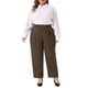 thumbnail image 2 of Pantalones de trabajo de oficina de talla grande plisados Agnes Orinda para mujeres, de cintura alta, rectos, casuales de negocios con bolsillo 3X Café, 2 of 6