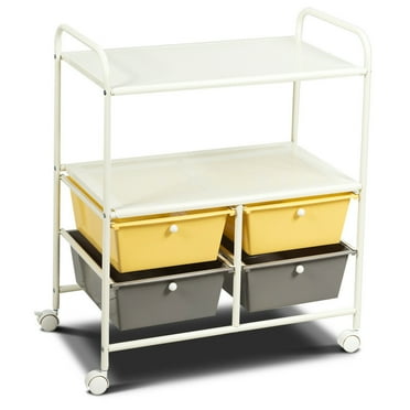 Gymax 4 Drawers Metal Rack Shelf Rolling Storage Cart Home Office Furniture