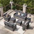 thumbnail image 4 of MEISSALIVVE 7 Pieces Patio Furniture Set with Swivel Chair, Wicker Patio Sofa, Rattan Conversation Set with Three-seat sofa, 2 Ottomans and Loveseat for Lawn Backyard (Gray), 4 of 8