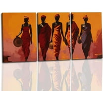 Traditional African Woman Canvas Wall Art 3 Pics American Black Girl Picture Wall Art Vintage Ethnic Tribe Painting Prints Home Decors Unframed
