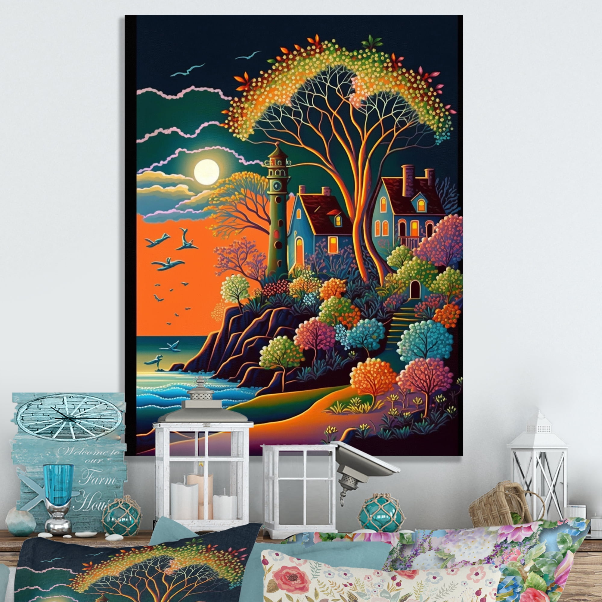 Designart Full Moon In Modern Vector Style I Canvas Wall Art