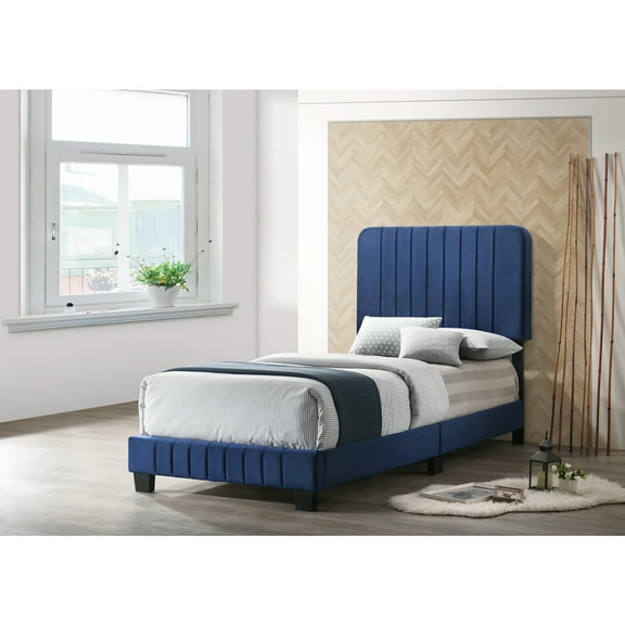 Glory Furniture Lodi Velvet Upholstered Twin Bed in Navy Blue