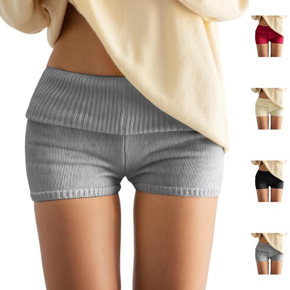 Bmisegm Womens Shorts Casual Low Rise Knit Double Layered Flipped Waistband Bottoms Womens Shorts Grey_001 M