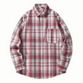 thumbnail image 2 of LEBONYARD Mens T-Shirts Long Sleeve,Men's Fleece Lined Flannel Shirt Jacket,New Casual Fashion Men's Plaid Shirt Loose Youth Long Sleeve Turndown Collar Blouse Shirt Red M, 2 of 4