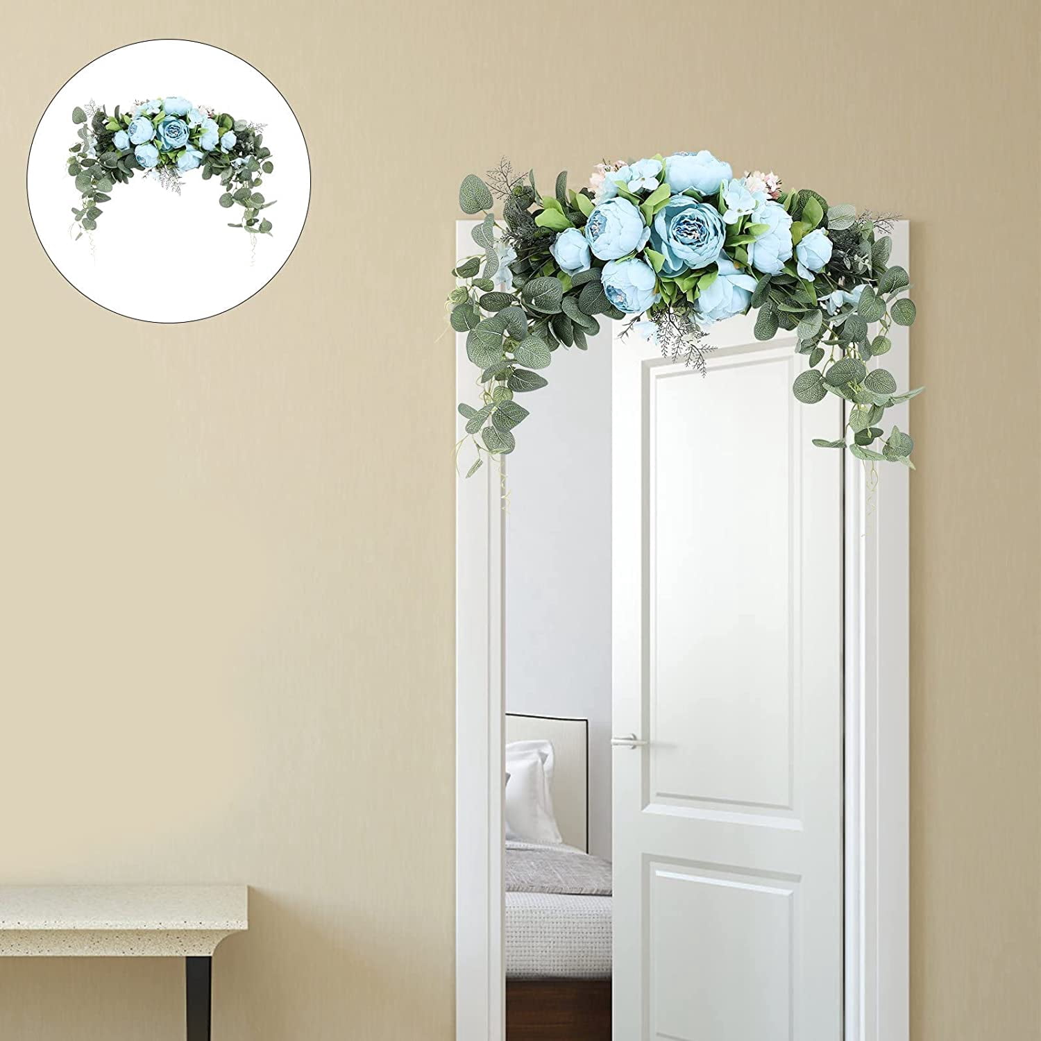 HAOSHICS Artificial Floral Peony Swag Fake Silk Flowers Swag Colorful Mixed Spring Floral Swag with Rose for Wedding Arch Table Centrepiece Hanging Home Mirror Wall Decor (Rose Red)
