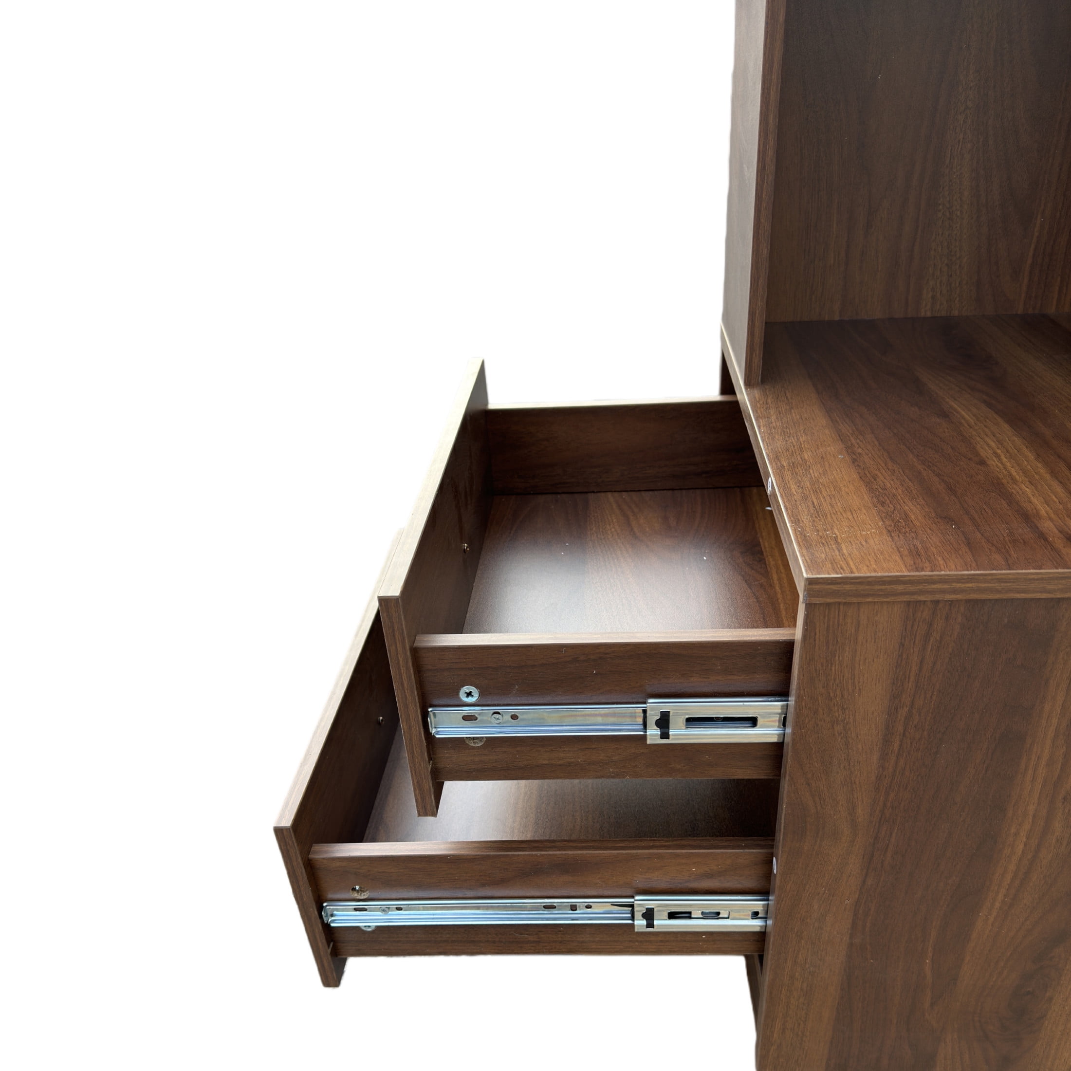 Noble House 4-Tier Corner Bookshelf with Drawers & LED Lights, Freestanding L-Shaped Display Shelf Stand, Walnut