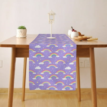 

Purple Rainbow Table Runner Seasonal Fall Winter Kitchen Dining Table Decoration for Home Party Decor 18 x 72 Inch