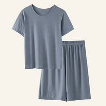 Silk Pajama Sets for Men L-4X Plus Size Lightweight 2 Piece Loungewear Outfits Mens Casual Solid Short Sleeve T-Shirts Shorts Homewear Set