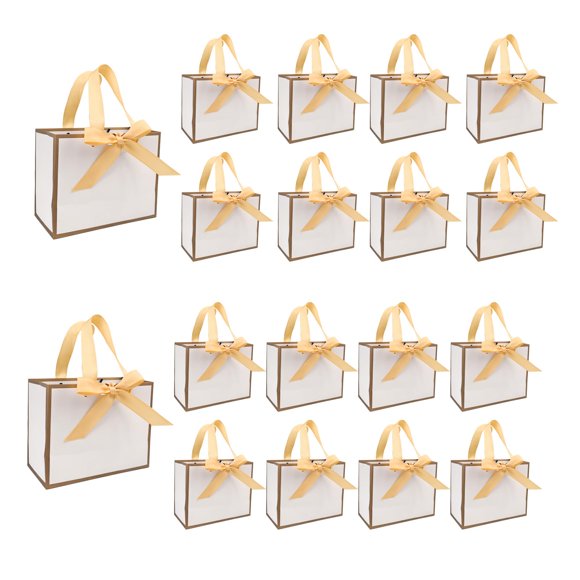 Bolsas de regalo TKSBAG, 50 unidades, oro blanco, 16 x 8 x 13 cm, con lazo