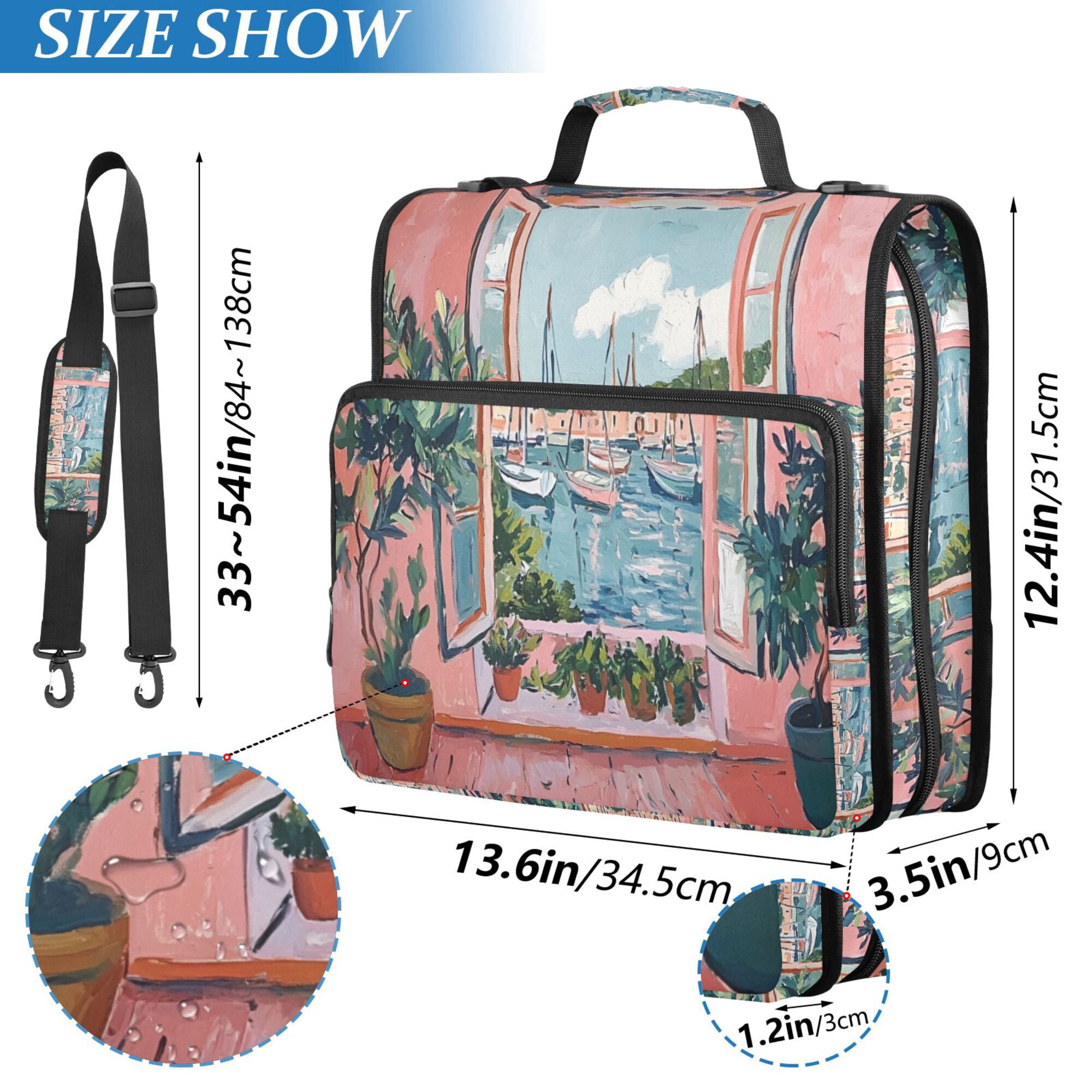 FORMRS Zipper Binder with Shoulder Strap 2-inch Ring 500 Sheet Capacity File Bag, Pink Boat