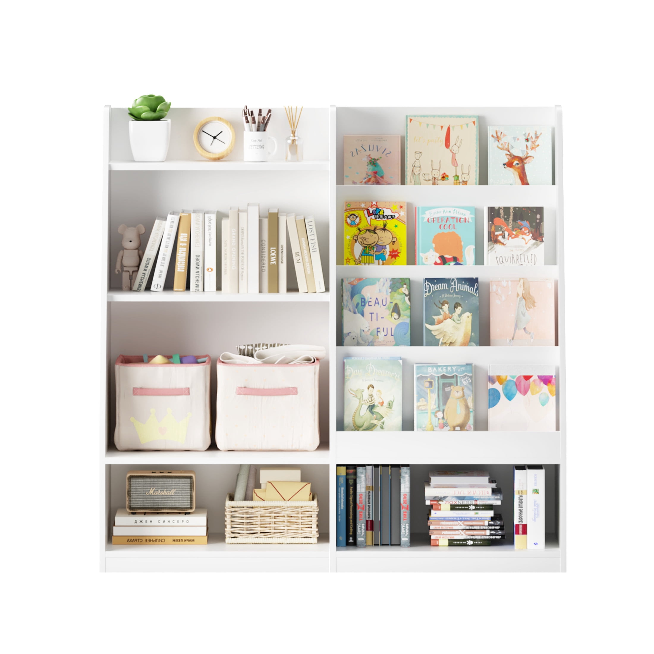 Noble House Aldo 4-Tier Kids Wooden Bookshelf & Toy Storage Organizer, Bookcase Display Stand in Kids Room, White