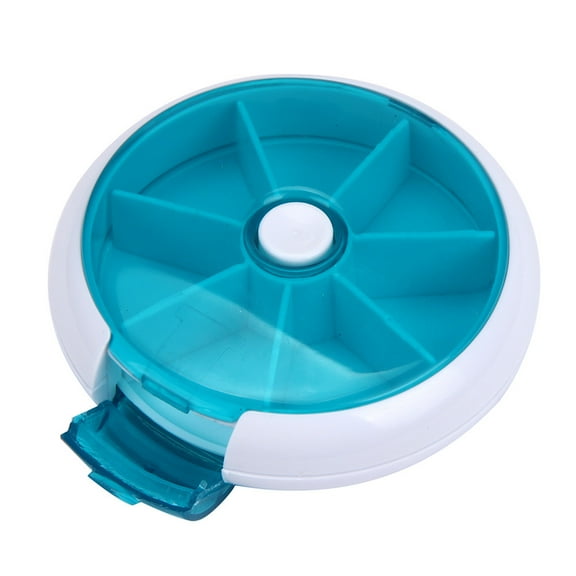 7-Day Round Pill Organizer - Push-Button Daily Medication Dispenser Compact 3.5x0.9 Inch