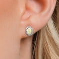 thumbnail image 3 of Gem Stone King 10K Solid Gold Post & Sterling Silver White Ethiopian Opal and Lab Grown Diamond Halo Earrings for Women | 0.86 Cttw | Gemstone October Birthstone | Oval Cabochon 6X4MM, 3 of 6