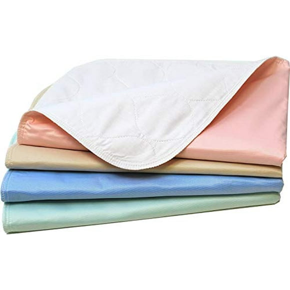 4 Pack - 34x36 Waterproof Reusable Incontinence Underpads/Washable Incontinence Bed Pads - Green, Tan, Pink and Blue - Great for Adults, Kids and Pets