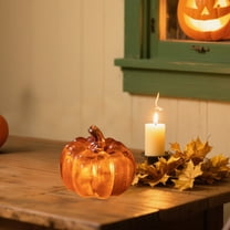 Btomtd LED Luminous Pumpkin Lantern Night Light Halloween Decorative Light for Desktop Display Holiday Prop Orange Glow Tabletop Ornament, Gold