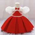 thumbnail image 6 of BdTemWBs Toddler Flower Girl Dress Lace Puff Short Sleeves Formal Dress with Satin Bow Tie, Christmas Valentine's Day Formal Party Birthday Dresses (Red-#03,6-12 Months), 6 of 10