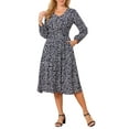 thumbnail image 2 of INSPIRE CHIC Women's Fall Dresses Long Sleeve V Neck Floral Boho Flowy Midi Dress S Navy Blue, 2 of 6