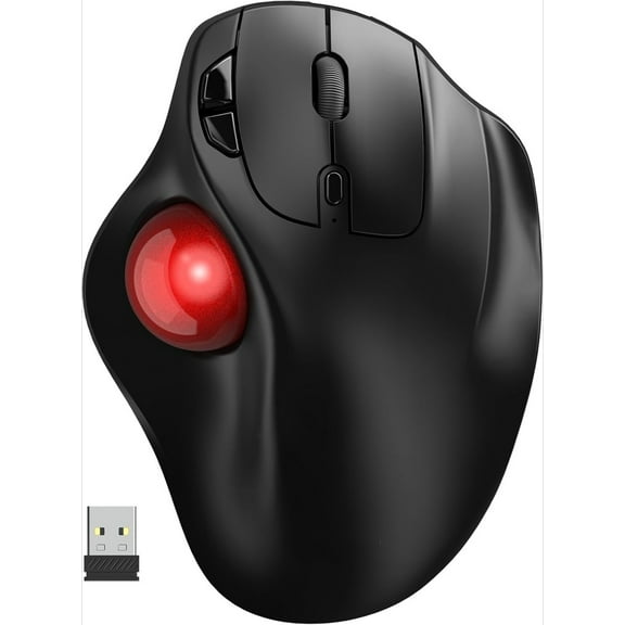 Wireless Trackball Mouse with 5-Level DPI, Ergonomic Mouse Wireless 2.4G Plug-and-Play for 3 Devices (Bluetooth or USB Receiver)