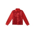 thumbnail image 3 of Yruioon Kids Boys Glittery Sequined Hip Hop Jazz Dance Shirts Performance Costume Spread Collar Tops Red 10-12, 3 of 6