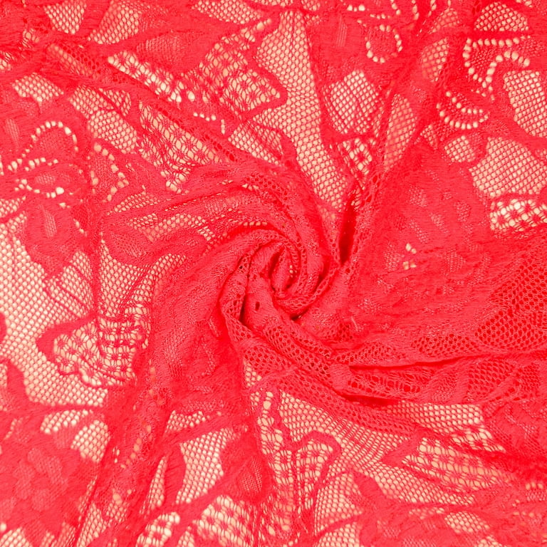 Floral Scalloped Nylon Stretch Lace Fabric by the Yard Coral Chic