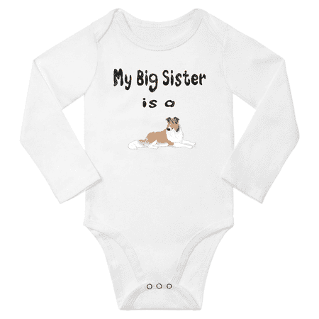 

My Big Sister is a Shetland Sheepdog Dog Cute Baby Long Sleeve Clothing Bodysuits Boy Girl (White 18-24M)