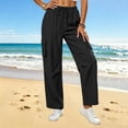 thumbnail image 3 of Women's Summer Casual Linen Drawstring Waist Pants with Pockets, Solid Color Loose Fit, 3 of 5
