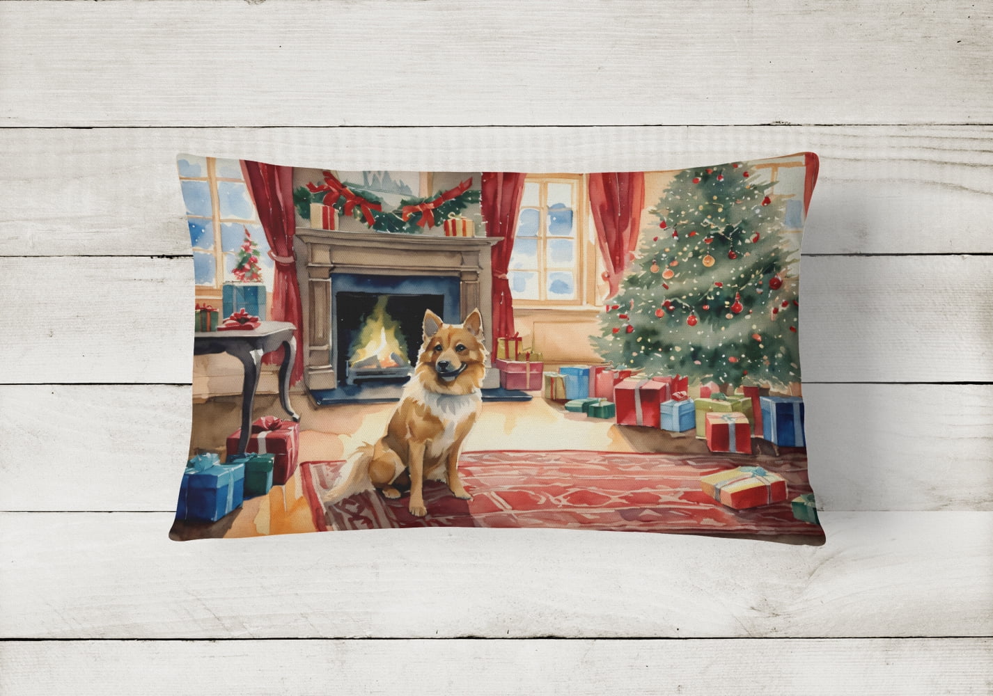 Finnish Spitz Cozy Christmas Throw Pillow 12 in x 16 in