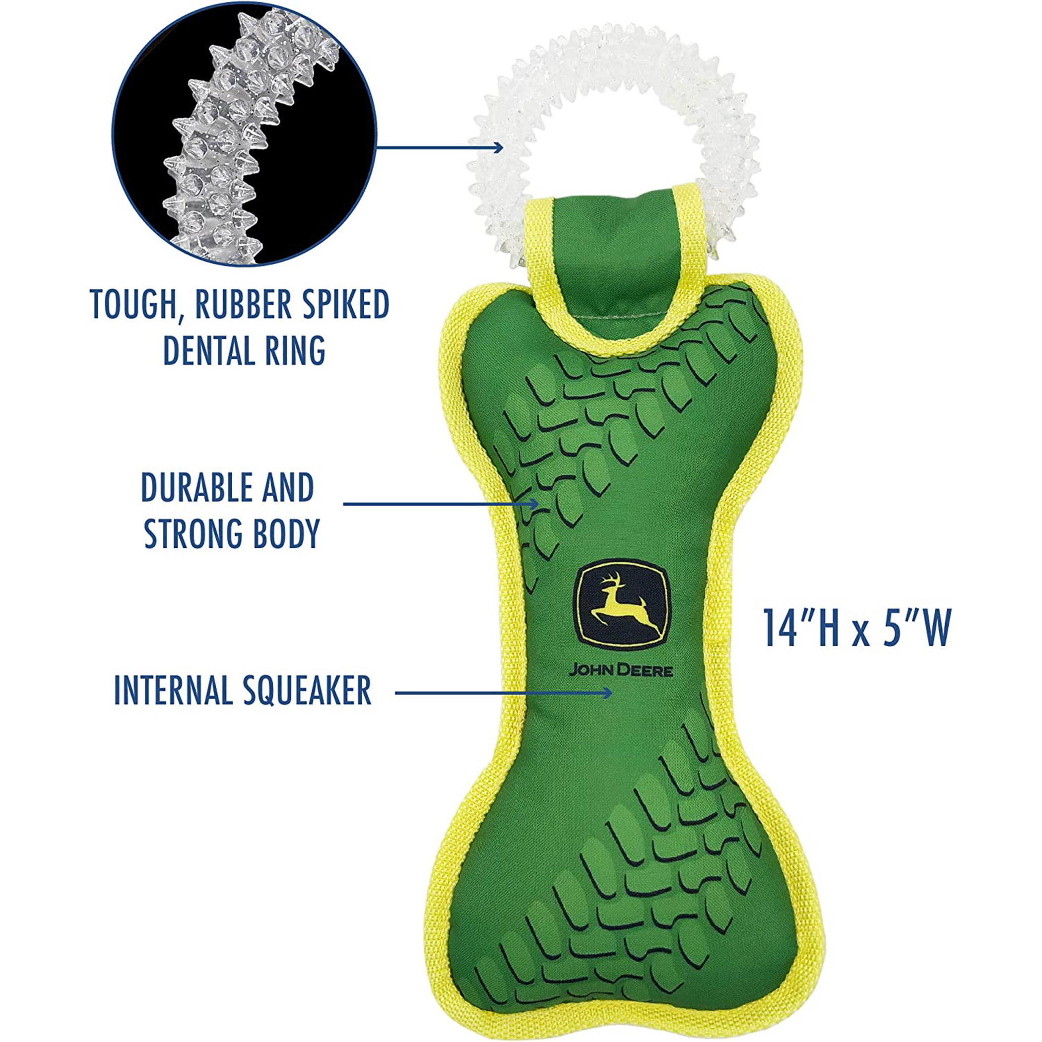 JOHN DEERE DOG DENTAL TEETHING RING TUG TOY & Nylon Squeak Bone Toy