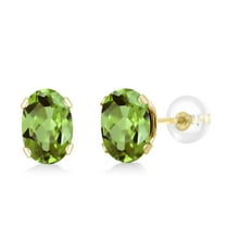 Gem Stone King 10K Yellow Gold Green Peridot Stud Earrings for Women Men (1.00 Cttw, Gemstone August Birthstone, Oval 6X4MM)