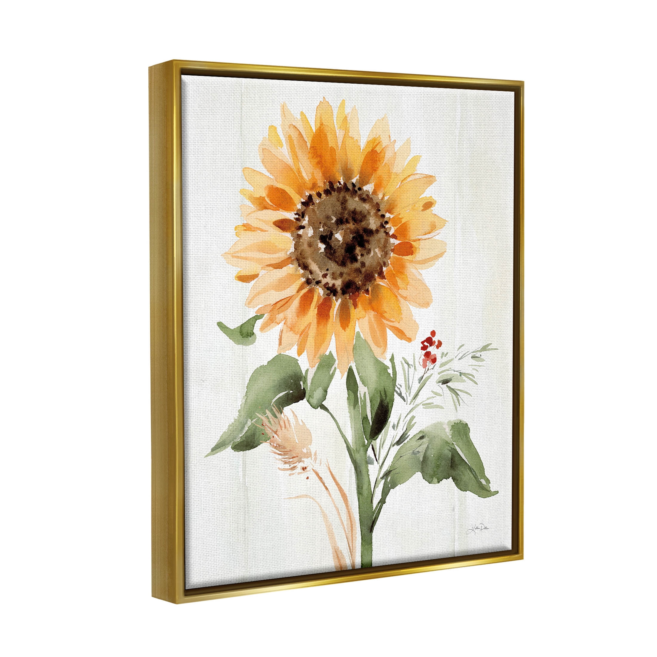 Stupell Industries Country Sunflower Botanicals Graphic Art Metallic Gold Floating Framed Canvas Print Wall Art, Design by Katrina Pete