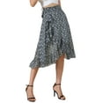 thumbnail image 4 of REFINED ATTIRE Floral Midi Skirt for Women's Summer Casual Ruffle Hem Tie Knot A-Line Flowy Skirts S Black, 4 of 6