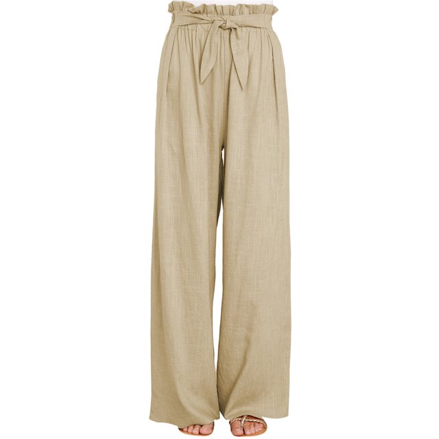 Sunloudy Pantalones casuales de pierna ancha para mujer, pantalones sueltos de longitud completa de cintura media atados de color sólido para damas, S / M / L / XL / XXL Sunloudy S M L XL XXL