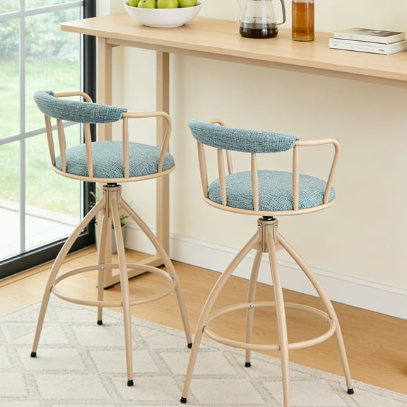 Ktaxon Modern Set of 2 Swivel Bar Stools, 26" Padded Counter Height Barstools for 2 with Footrest, Blue