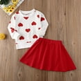 thumbnail image 2 of Musuos Baby Girls Autumn Clothes Set 1-6T Long Sleeve Heart Print O-neck Tops+Solid Color Skirt Kids 2Pcs Valentine's Day Outfits, 2 of 8
