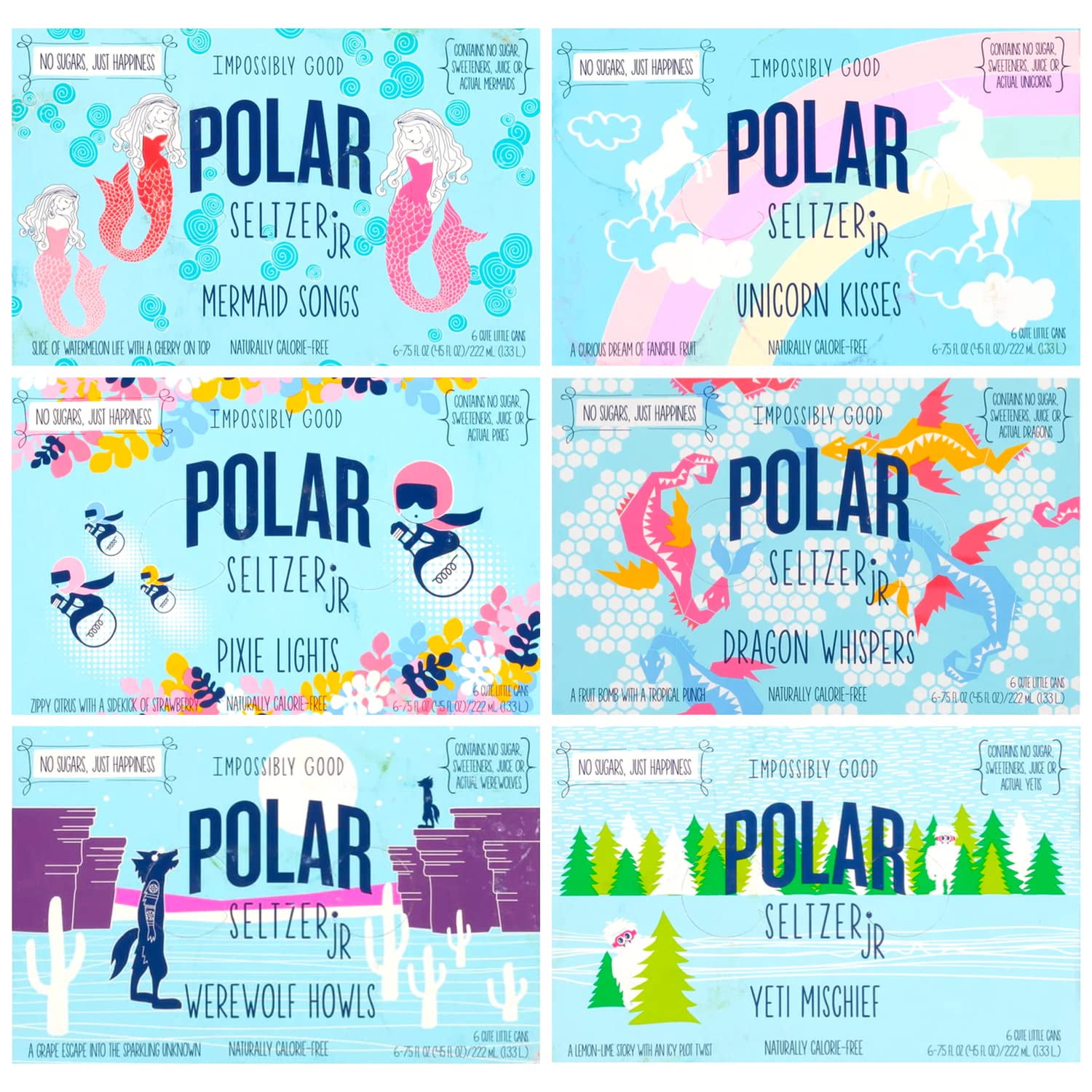 POLAR 100% Natural Seltzer Jr - The Impossibly Good Collection Variety - No Sugar, Juice, or Sweeteners -7.5 FL OZ 36 Pack - By