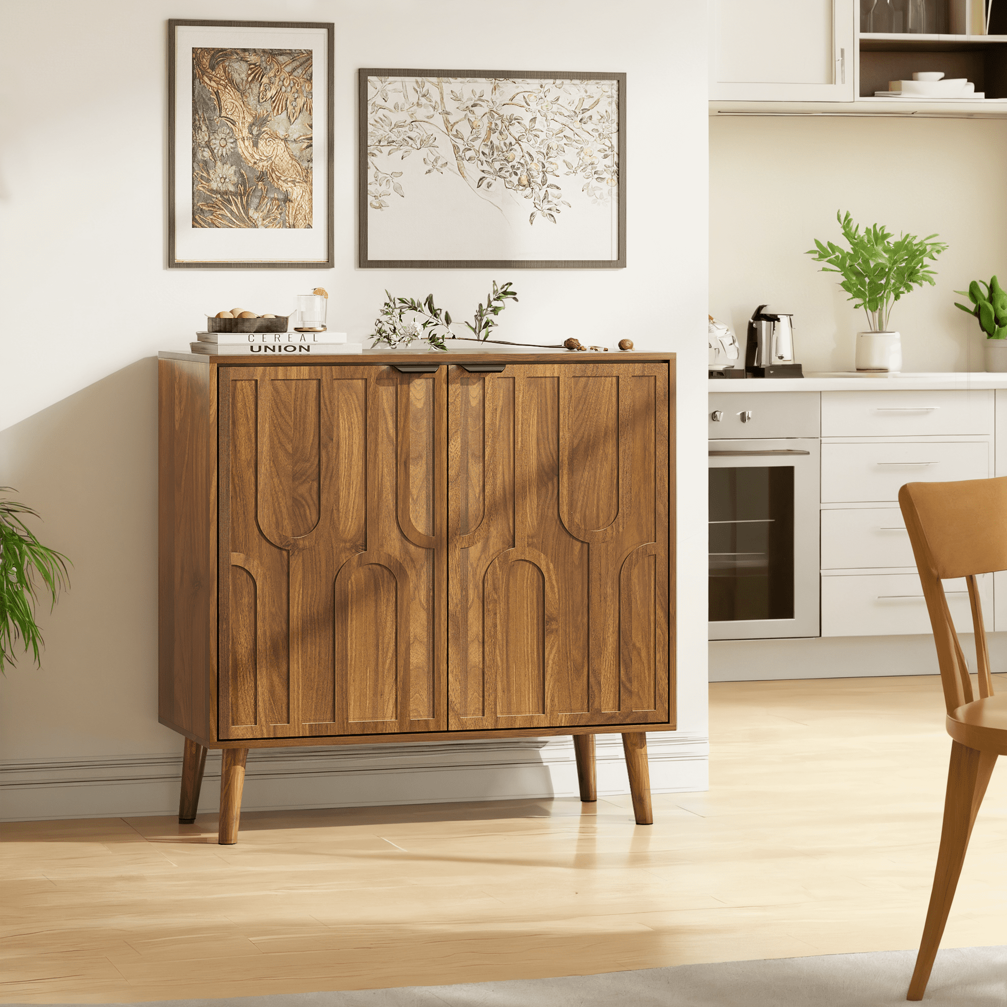 TrumanPick Farmhouse Buffet Cabinet with Paper Clip Design – Wood Sideboard with Storage for Kitchen, Dining Room, Living Room, Entryway, Walnut, 31.5" W