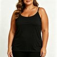 thumbnail image 4 of Women Plus Size Built-in Bra Tank Tops Camisole V-Neck, Adjustable Strap, Breathable Cotton Cami Shirts, Workout, Daily, Going Out, Casual, Yoga, Gym Black-A XXXL(XXXL), 4 of 7