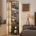 thumbnail image 3 of Glass Display Shelf for Collectibles, LED Black Shelf, Curio Cabinet, Lighted Tall Narrow Shelf with Pegboard Steel Frame for Gaming Room, Floor Lamp with Shelf, Living Room, Bedroom, Small, 3 of 10