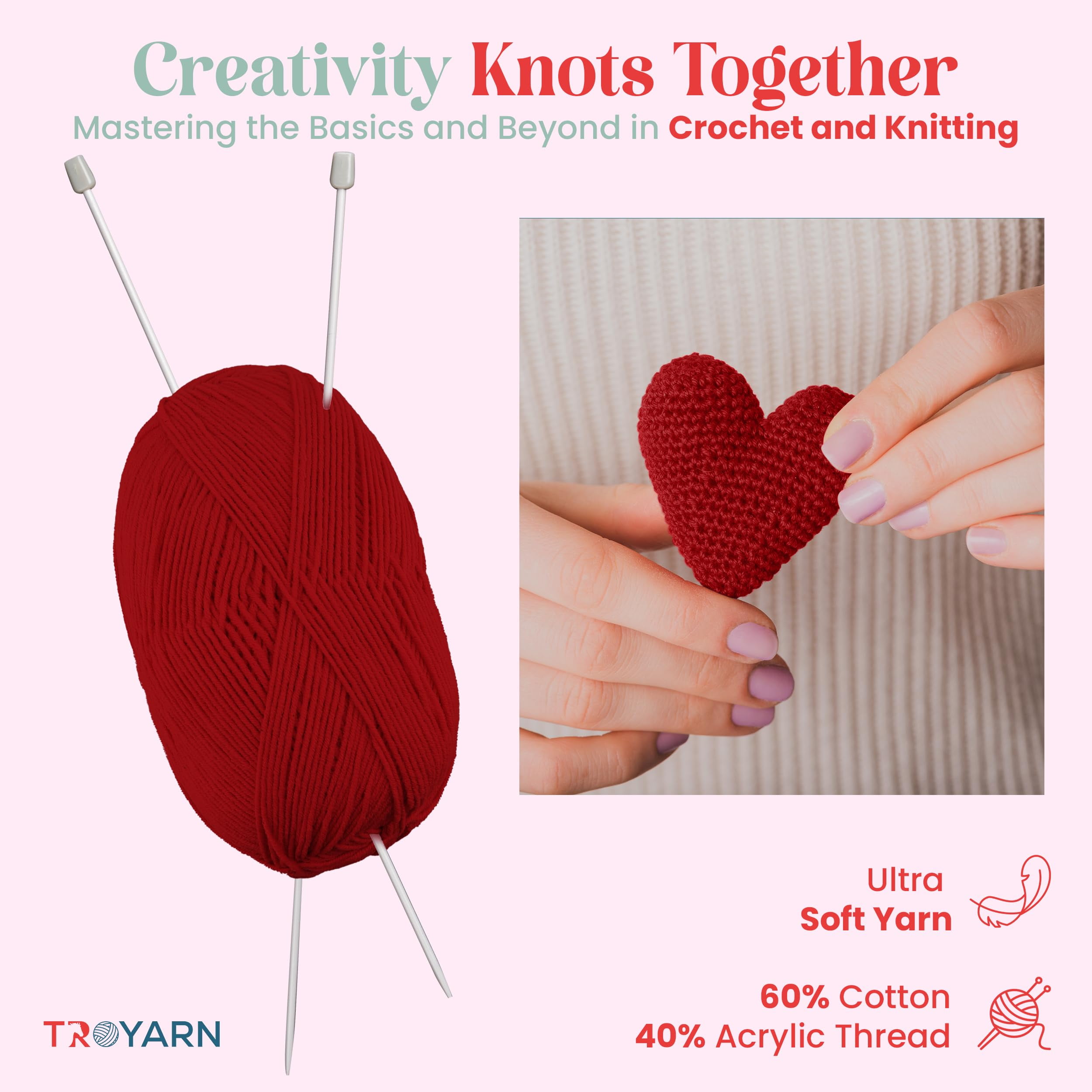 60% Cotton 40% Acrylic Crochet Yarn - 5 Skien Bulk Yarn - Bordeaux, Soft Fine/Sport Yarn for Crocheting/Knitting Yarn - Ideal for Amigurumi Dolls and Baby Garments