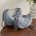 thumbnail image 3 of Bolso de mezclilla para mujer, moderno bolso cruzado con cadena y bordado a cuadros de diamantes, bolso informal con forma de media luna, 3 of 6