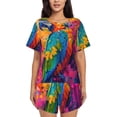 thumbnail image 1 of Fotbe Vibrant Parrot Splash Art Conjunto de Pijama Estampado para Mujer, 2 Piezas, Ropa de Dormir con Camiseta de Manga Corta y Shorts Suaves-4X-Large, 1 of 6