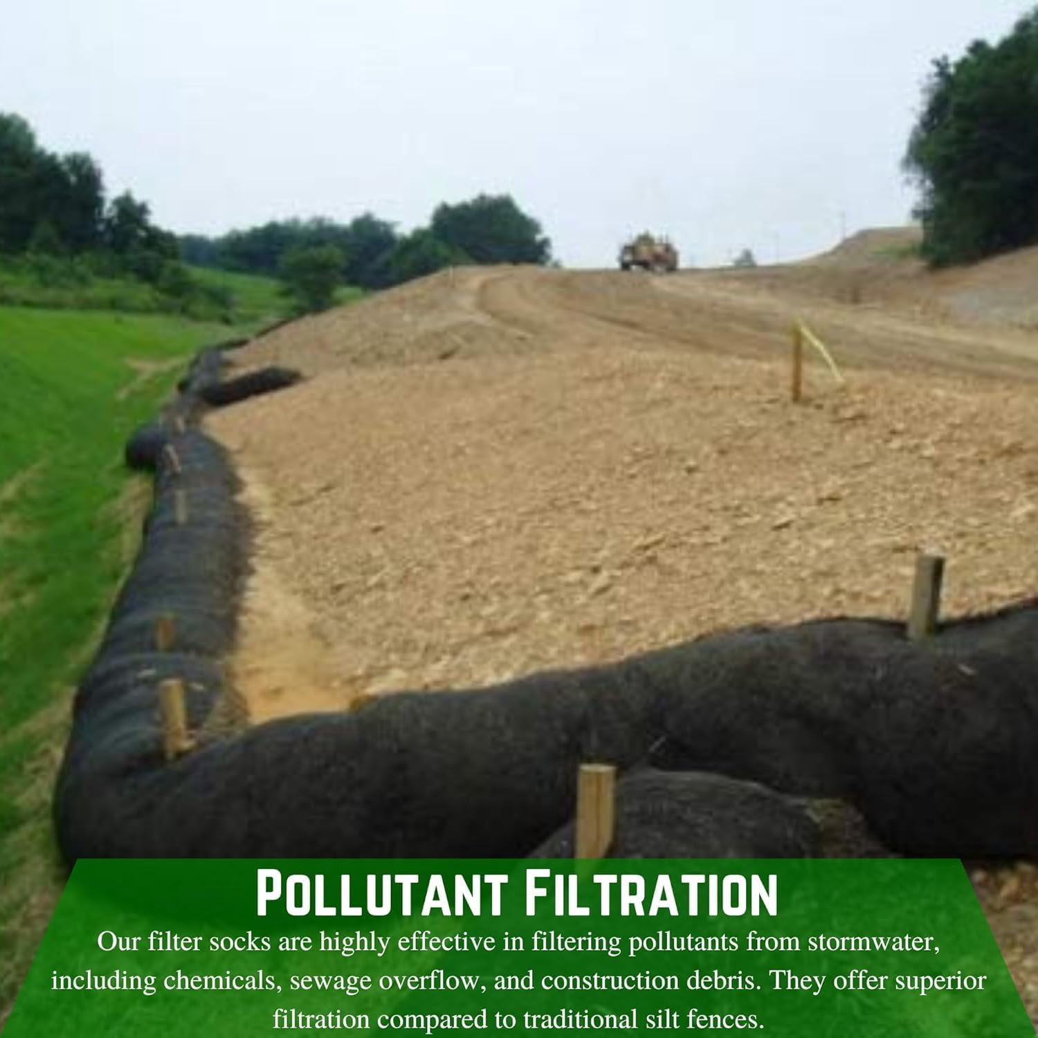 Farm Plastic Supply - Erosion Control Silt Sock - 8" x 20' - Sediment Filter for Stormwater Drainage, Erosion Control, Drain, Inlets, Catch Basins