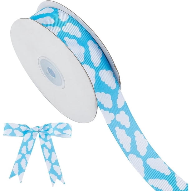 Cinta con cielo azul y nubes blancas - 20 yardas (1 pulgada) de ancho, poliéster de 0,3 mm de grosor. Ideal para decorar regalos, coronas, peinados, costura y manualidades.