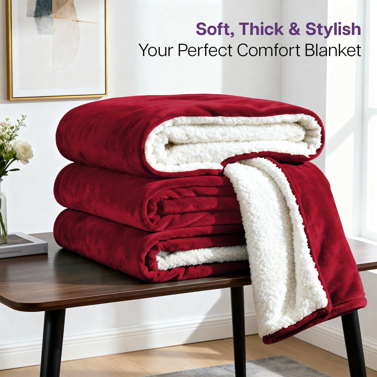 IR Imperial Rooms Wholesale Sherpa Fleece Blankets 12-Packs Warm & Soft Plush Washable Lightweight Cozy for Charity & Gift Burgundy Twin Size