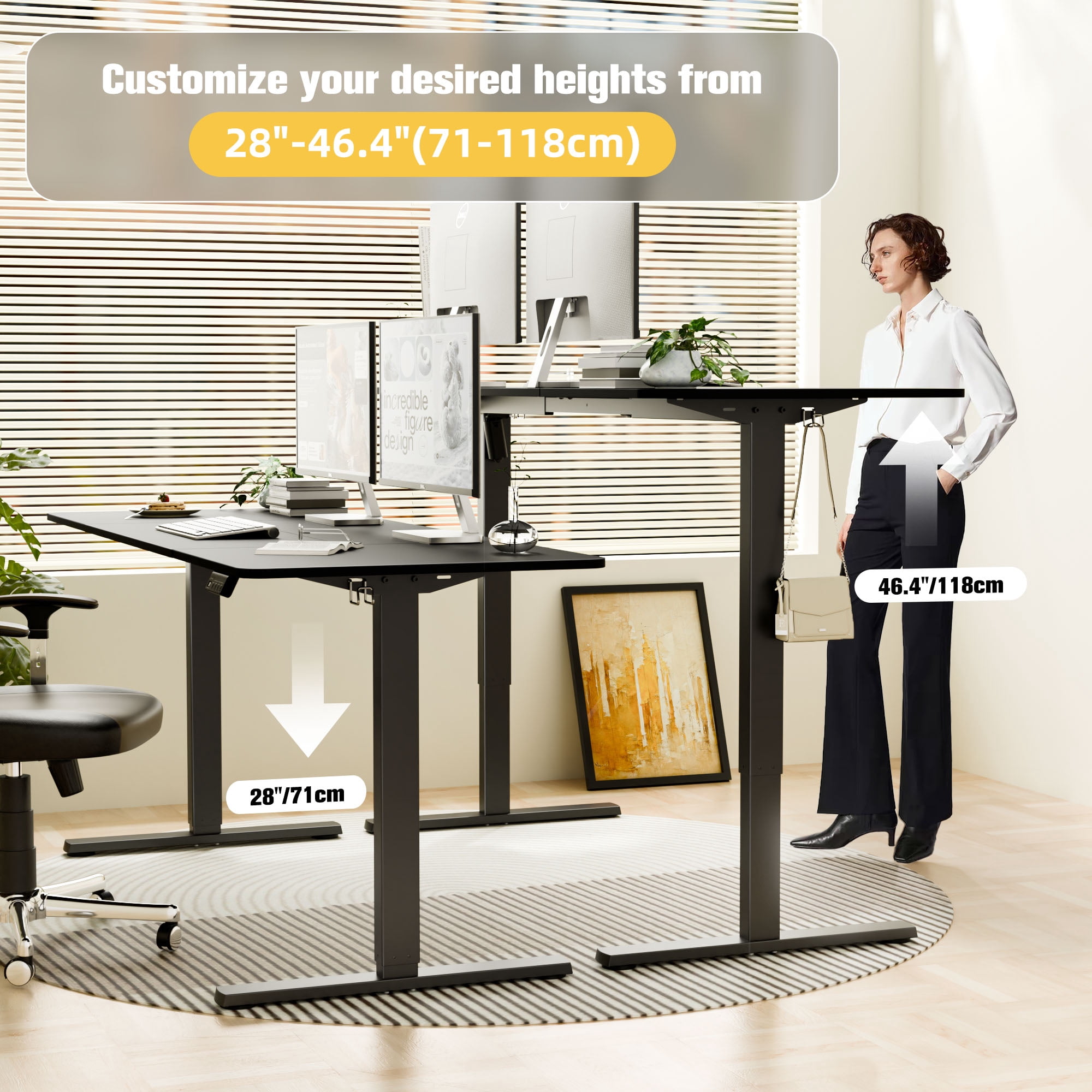 Ergomaker Electric Standing Desk，Height Adjustable Desk with Splice Board，Child Lock & Memory Function，68 x 23.6 inches，Black
