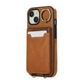 thumbnail image 4 of Wallet Back Case for iPhone 15 with Wrist Strap, Stylish Magnetic Card Holder Finger Ring Kickstand PU Leather Lanyard Shockproof Slim Phone Case Cover for iPhone 15, Brown, 4 of 7
